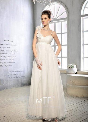 زفاف - White Floral Strap Long Lace Up Back Wedding Dress On Sale