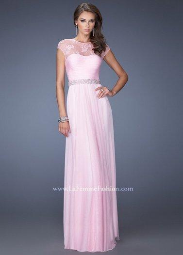 Mariage - Pink Lace Neck Cap Sleeves Sequined Waist Evening Dress Cheap