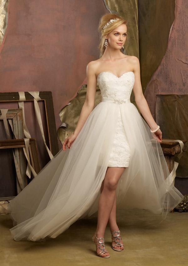 زفاف - Crystal Beaded Lace Cocktail Dress With Removable Tulle Overskirt Wedding Dresses(HM0274)