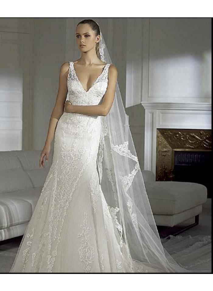 زفاف - Off-the-Shoulder V-neck Lace/Appliques Cathedral Train Mermaid/Trumpet Luxurious Dropped Lace Wedding Dresses WE2650