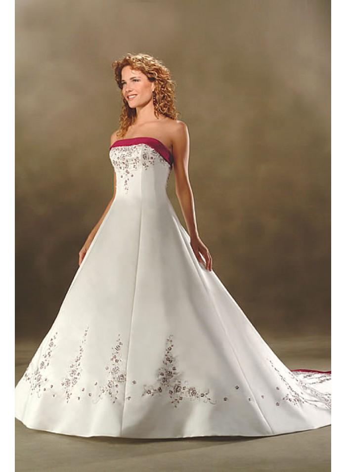زفاف - A-line Strapless Embroidery Empire Sweep-train Floor-length Wedding Dresses WE1633