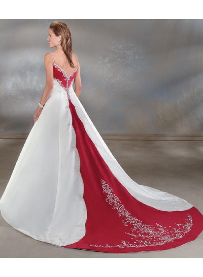 زفاف - V-neck Spaghetti strap Embroidery Empire Sweep-train Floor-length Wedding Dresses WE1624