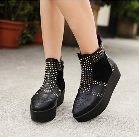 زفاف - Korean Style Cusp Head Thin Heels Shoes Woolen Boot Brown BT0971