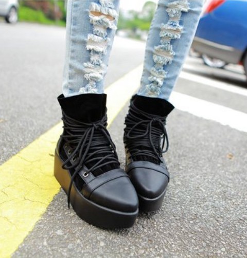زفاف - Korean Style Zip Low Heels Shoes Short Boot Brown BT0970
