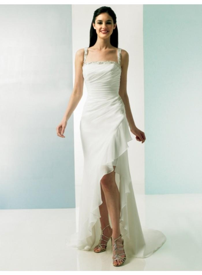 Hochzeit - Asymmetrical Floor-length Sweep-train Spaghetti strap Empire Wedding Dresses WE1642