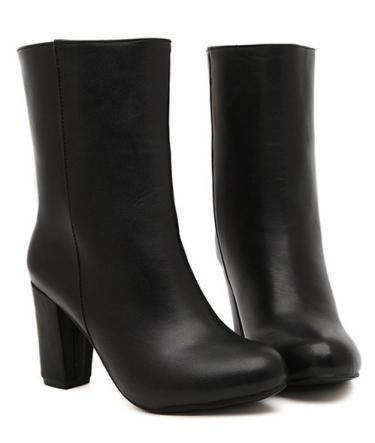 Mariage - Elegant Style Color Block High Heels Short Boots Black BT0194