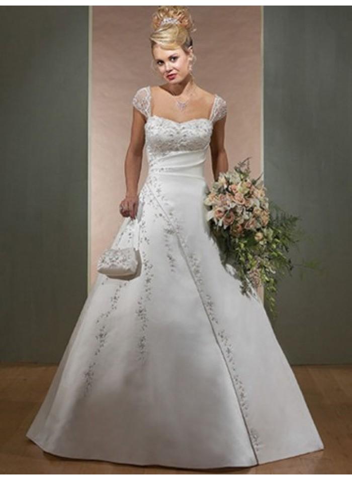 Hochzeit - A-line Spaghetti Straps Brush Train Satin Wedding Dresses WE4086
