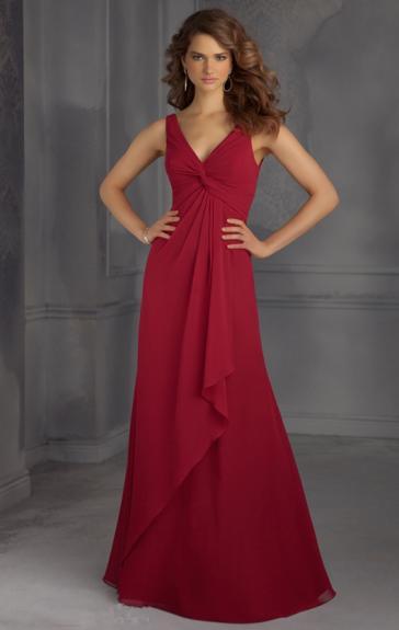 Mariage - Robe de soirée classique longue rouge de mousseline de soie BNNBE0002