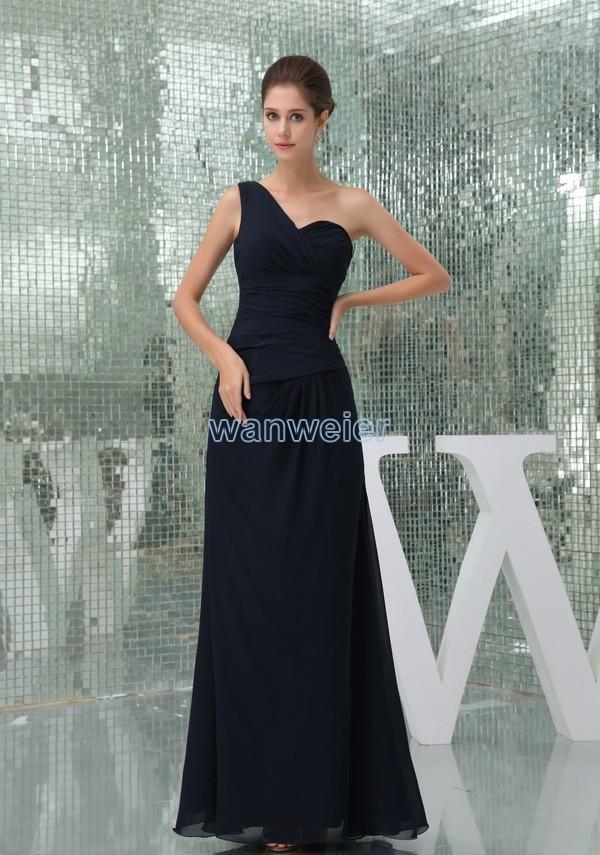 Hochzeit - Find Your Chiffon One-shoulder Sheath Floor Length Black Evening Dress With Shirring(Zj6972) Here ,Wanweier Evening Dresses - A perfect moment for you.