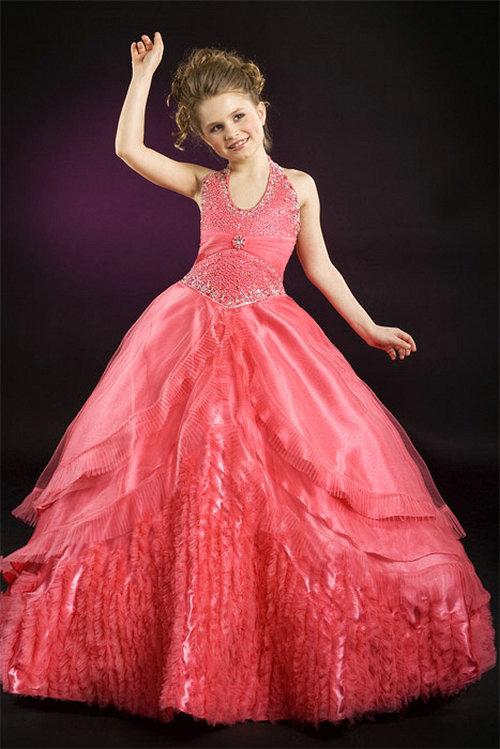 Свадьба - A line Halter Beading Ruched Waistband Tiered Skirt Red Organza Girl Pageant Dress, Flower Girl Dresses - 58weddingdress.com