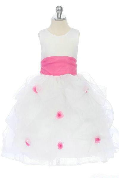 زفاف - Pink And White Bow Trimed Organza Princess Affordable Girls Party Dress, Flower Girl Dresses - 58weddingdress.com