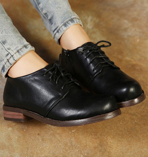 Mariage - Korean Style Embellished Low Heels Shoes Flat Black FT0099