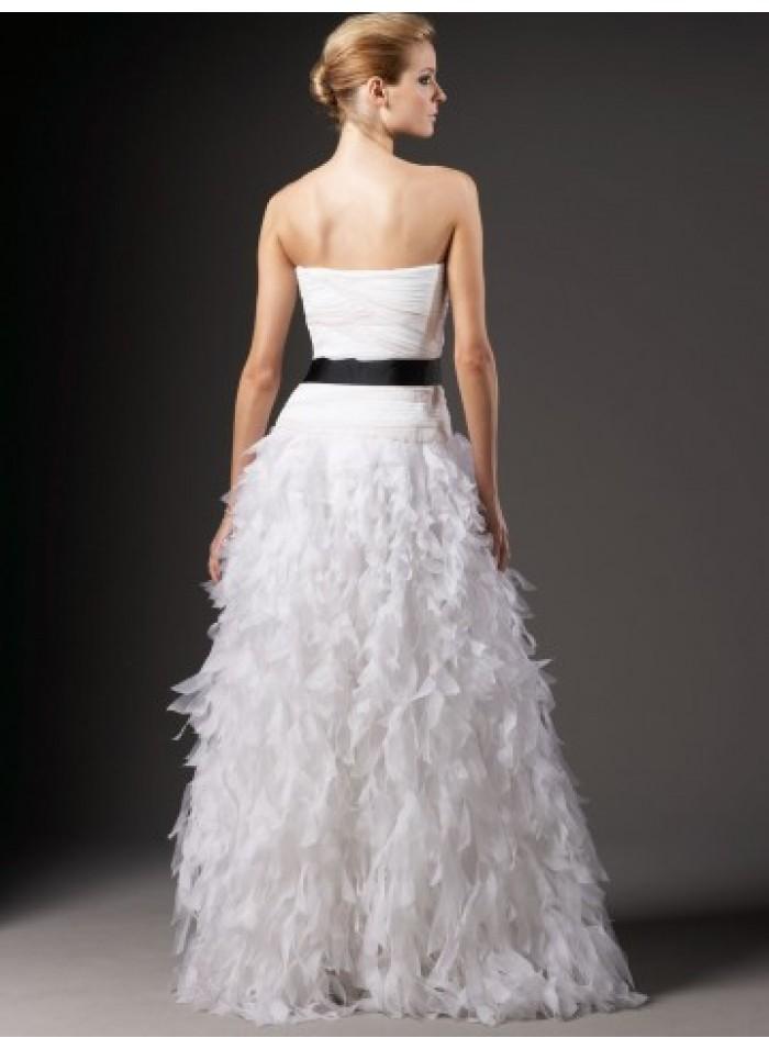 زفاف - A-Line Strapless Bow Belt Ruching Floor-length Organza Wedding Dresses WE4051
