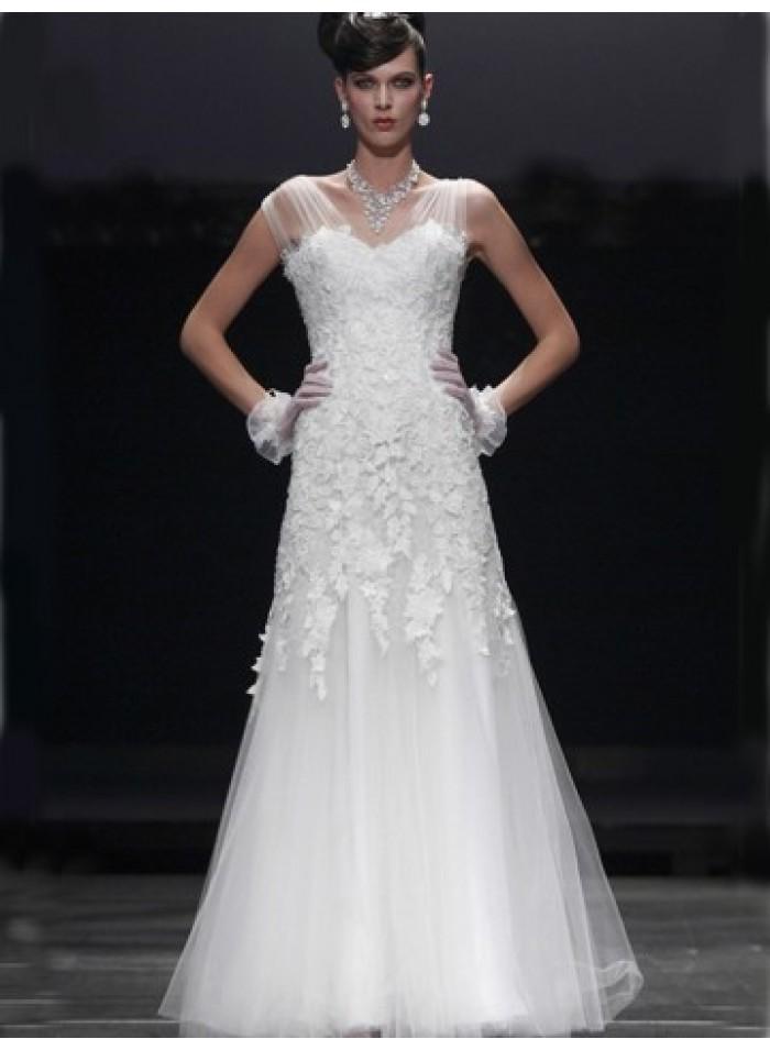 زفاف - A-line Sweetheart Lace Floor-length Tulle Wedding Dresses WE4049