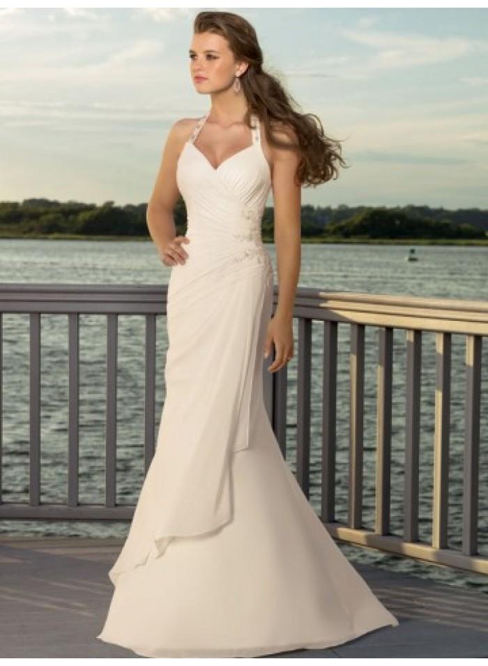 Свадьба - Mermaid Halter Beading Ruching Floor Length Chiffon Wedding Dresses WE4046