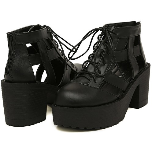 Mariage - Western Style Denim Platform Heels Black Black W0050
