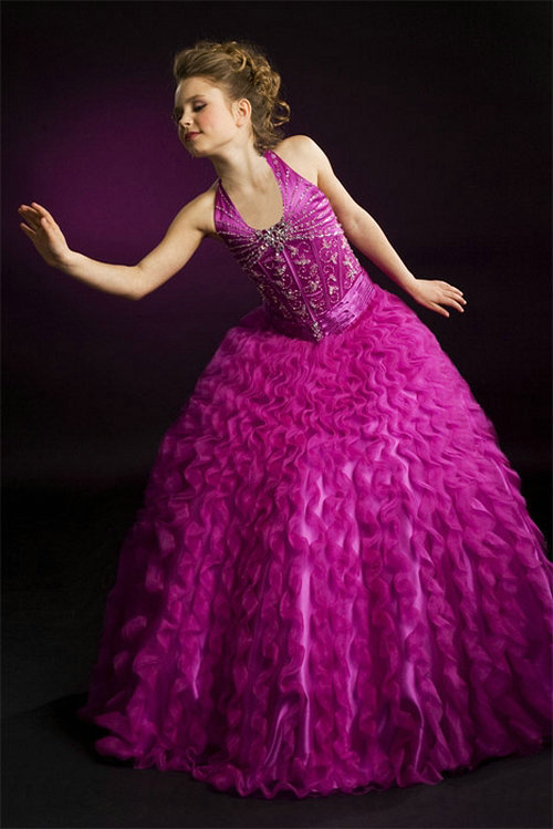 زفاف - A line Halter Beading Organza Floor Length Girl Violet Pageant Dress