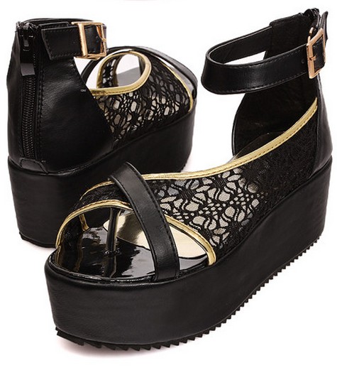 زفاف - Fashion Style Thick Heels Wedge Shoes Slippers Gold SP0050