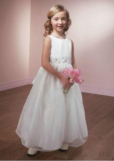 Свадьба - A Line Scoop Knee Length White Cheap Organza Flower Girl Dress