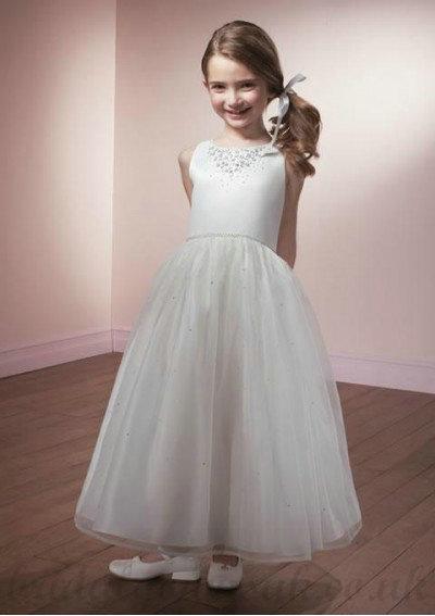 Свадьба - A Line Round Neck Knee Length Organza Flower White Girl Dress