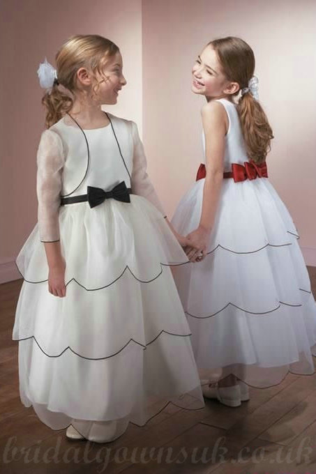 زفاف - Organza Layer Simple Style Bow Sash Bateau Perfect Customzied Flower Dress