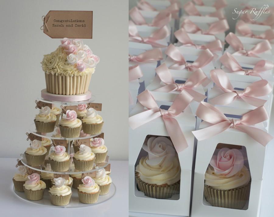 Wedding - Pink & White Rose Cupcake Tower