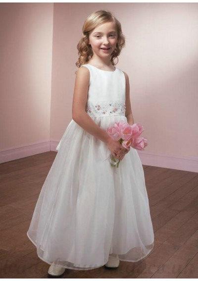Wedding - Ball Gown Style Jewel Neckline Floor Length Skirt Organza White Flower Girl Dress
