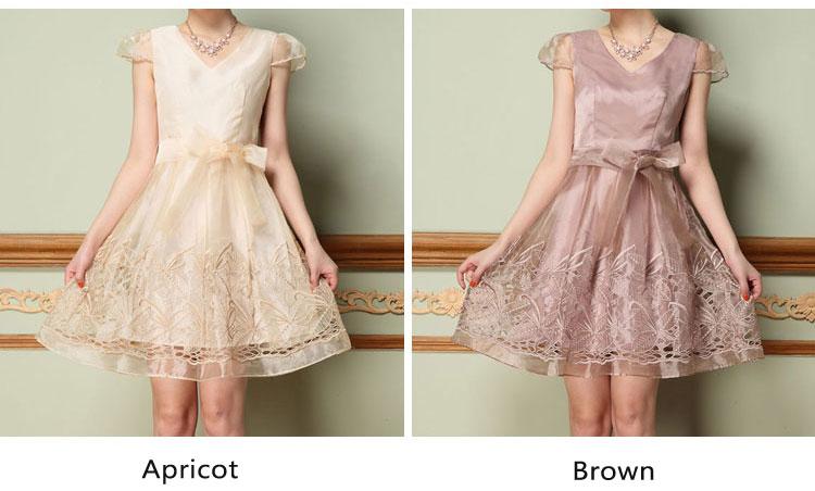 Wedding - Elegant Organza Hollow Out Embroidery Dress