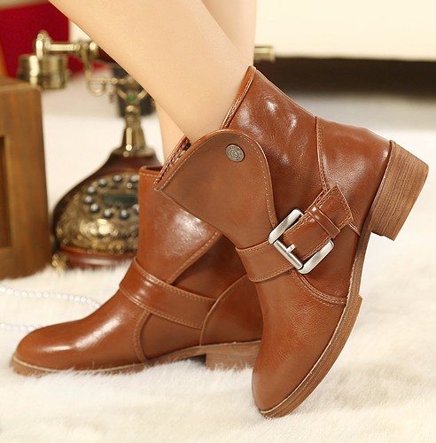 زفاف - Korean Style Preppy Thick Heel Shoes Flat Boot Black BT0594