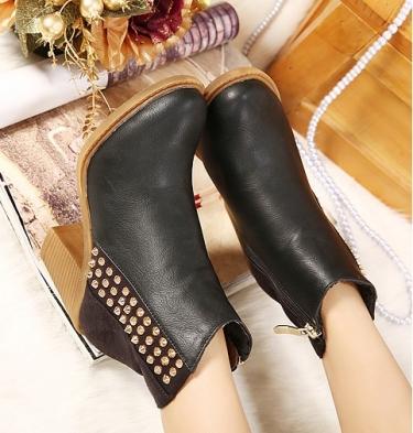 Hochzeit - Western Style Thick Heel Shoes Short Boot Black BT0589