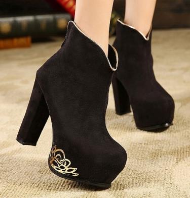 زفاف - British Style Thick Heel Shoes Martin Boot Black BT0588