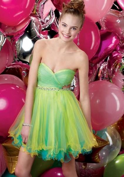 زفاف - Yellow Green Pleated Strapless Dress for Prom