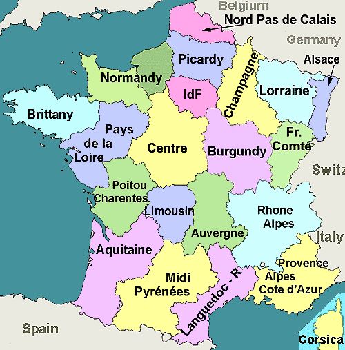 Frankreich Regionen Karte