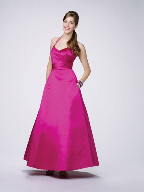 Mariage - A-line Halter Elastic Woven Satin Ankle-length Sleeveless Dress