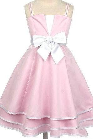 Hochzeit - Satin Spaghetti Bow Matching A Line Princess Girls Formal Dresses, Flower Girl Dresses - 58weddingdress.com