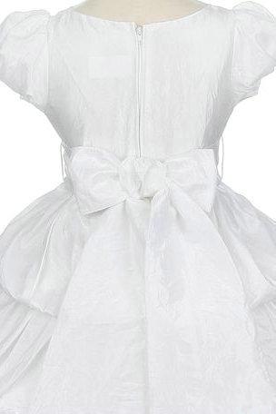 زفاف - Satin Layer Ball Gown Short Sleeve Flower Trimed Deisgner Flower Dresses, Flower Girl Dresses - 58weddingdress.com
