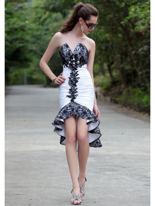 Wedding - Asymmetrical Sleeveless V-neck Taffeta Lace Prom Dress
