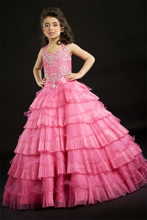 Свадьба - Halter Beading Ruched Waistband With Beaded Broach Girl Peach Pageant Dress, Flower Girl Dresses - 58weddingdress.com