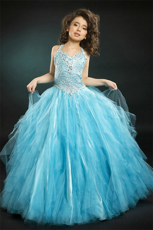 Infant/toddler/baby/girl stone beaded blue Pageant Dress G284 with hairbow 