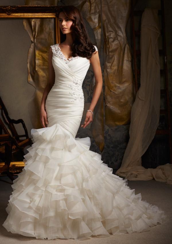 زفاف - Wanweier - fairytale wedding dresses, Discounts Beaded Venice Lace Appliques on Ruffled Organza Online Sales in 58weddingdress