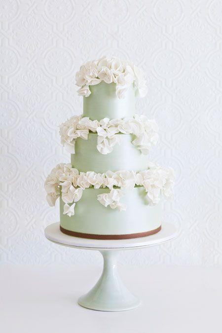 Wedding - Mint Green Wedding Cake With Ivory Ruffles