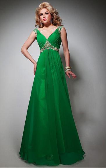 Mariage - Robe de soirée femme longue vert de mousseline de soie satin LFNAL0470