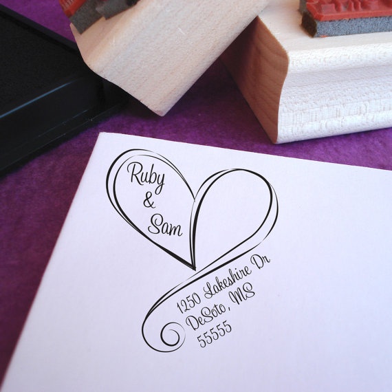Wedding - Swirly Heart Custom Rubber Address Stamp