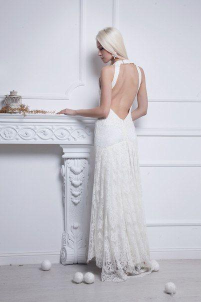 Wedding - Lace Long Wedding Dress With Open Back In Retro Style - Nastia