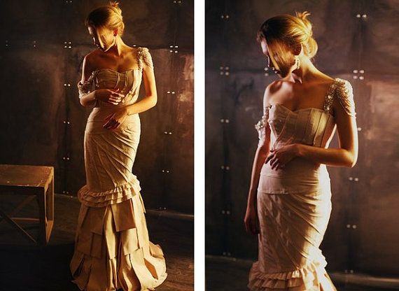 زفاف - الساتان الجسم القشط خيال طويل فستان الزفاف M30 طويل مع البركة قطار