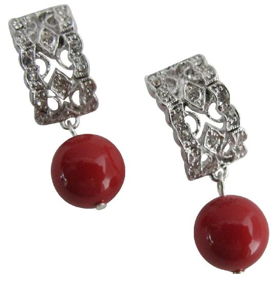 زفاف - Gift Idea Red Pearl Drop Earrings