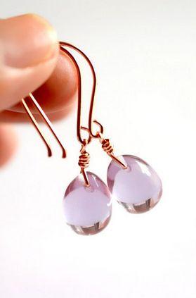 Wedding - Rose Gold Earrings,rose Gold Jewelry, Purple Glass Earrings,lavender Earrings,orchid Drop Earrings,lilac Stone Earrings,Paka Ua Plump Violet