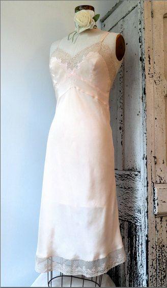 Wedding - Vintage Lingerie Peach Silk Bias Slip Lace Embroidery 34" Bust 1930s Flawless Condition NEW PRICE