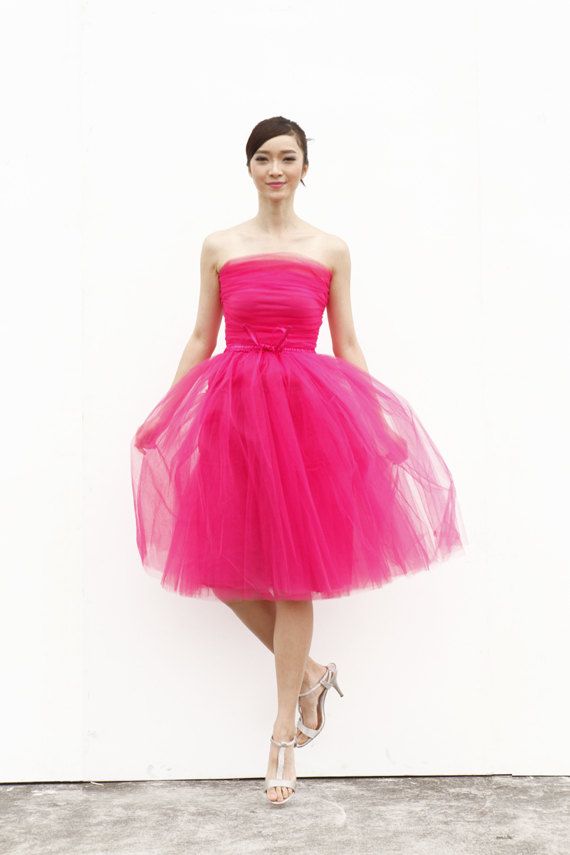 Wedding - Tulle Skirt Tea Length Tutu Skirt Elastic Waist Tulle Tutu Princess Skirt Wedding Skirt In Rose Red - NC508
