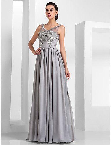 Wedding - A-line V-neck Floor-length Chiffon And Tulle Evening Dress
